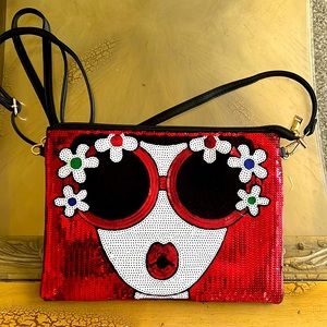 Red Sequined Oversized Clutch